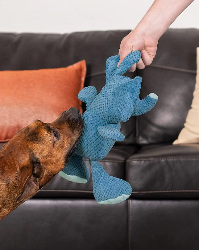 Checkers Elephant Squeaky Plush Dog Toy, Chew Guard Technology - Blue, Large
