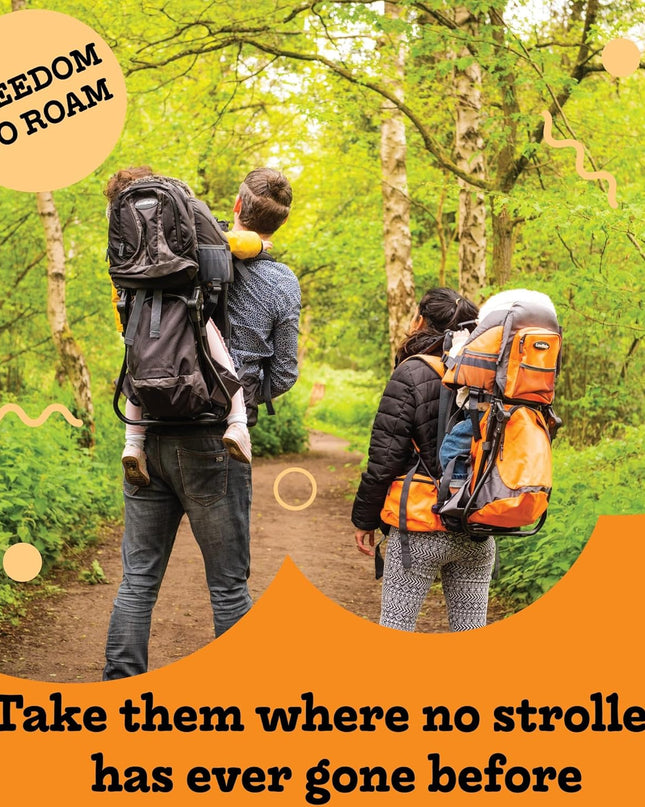 Hiking Baby Carrier Backpack - Comfortable Toddler/Baby Backpack Carrier System with Diaper Change Pad, Insulated Pocket + Rain and Sun Hood to Protect Your Child