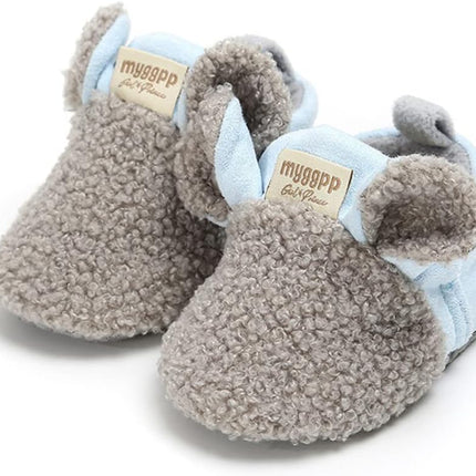 Newborn Baby Cozy Fleece Booties with Grippers Winter Slippers Socks Soft Sole Stay on Infant First Walker Crib Shoes
