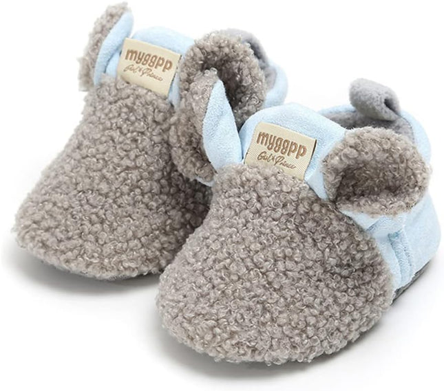 Newborn Baby Cozy Fleece Booties with Grippers Winter Slippers Socks Soft Sole Stay on Infant First Walker Crib Shoes