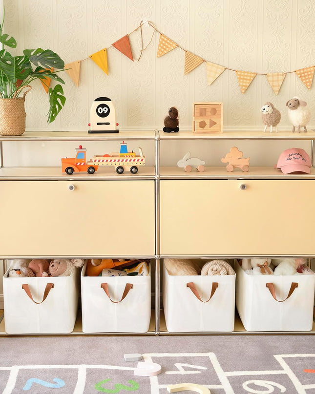 Storage Baskets for Shelves, Closet Organizer Bins, Clothes Storage Bins with Metal Frame, Extra Large Baskets for Organizing and Storage, Collapsible, Ivory, 2-Pack