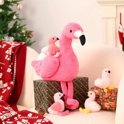 18'' Plush Flamingo Stuffed Animal Mommy Stuffed Flamingo with 4 Babies