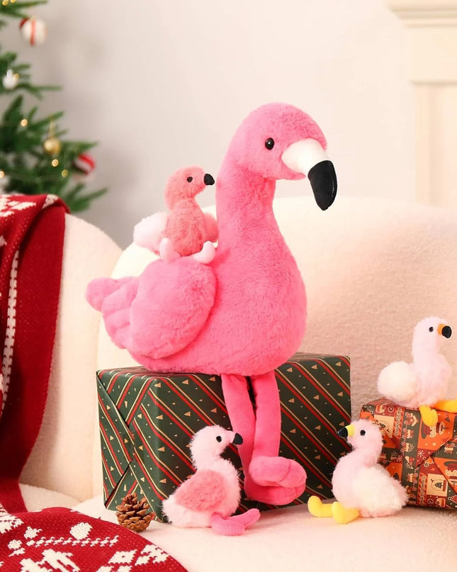 18'' Plush Flamingo Stuffed Animal Mommy Stuffed Flamingo with 4 Babies