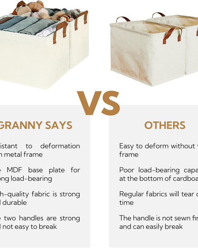 Storage Baskets for Shelves, Closet Organizer Bins, Clothes Storage Bins with Metal Frame, Extra Large Baskets for Organizing and Storage, Collapsible, Ivory, 2-Pack