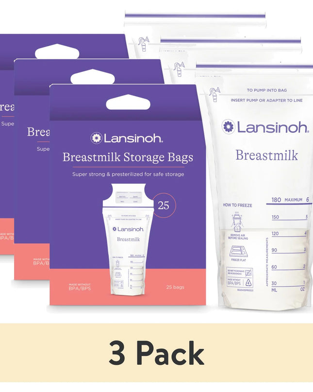 (3 Pack)  Breastmilk Storage Bags, Fast Freeze and Thaw, 25 Count, Baby Essentials, 6Oz