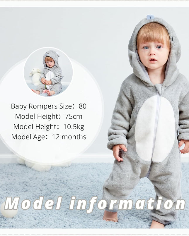 Unisex Baby Animal Costume Winter Autumn Flannel Hooded Romper Cosplay Jumpsuit