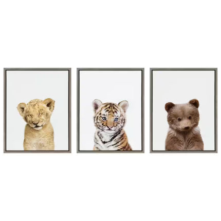Sylvie "Sleepy Animal" by Amy Peterson Framed Canvas Wall Art Set 18 In. X 24 In.