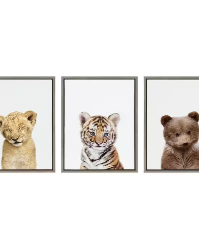 Sylvie "Sleepy Animal" by Amy Peterson Framed Canvas Wall Art Set 18 In. X 24 In.