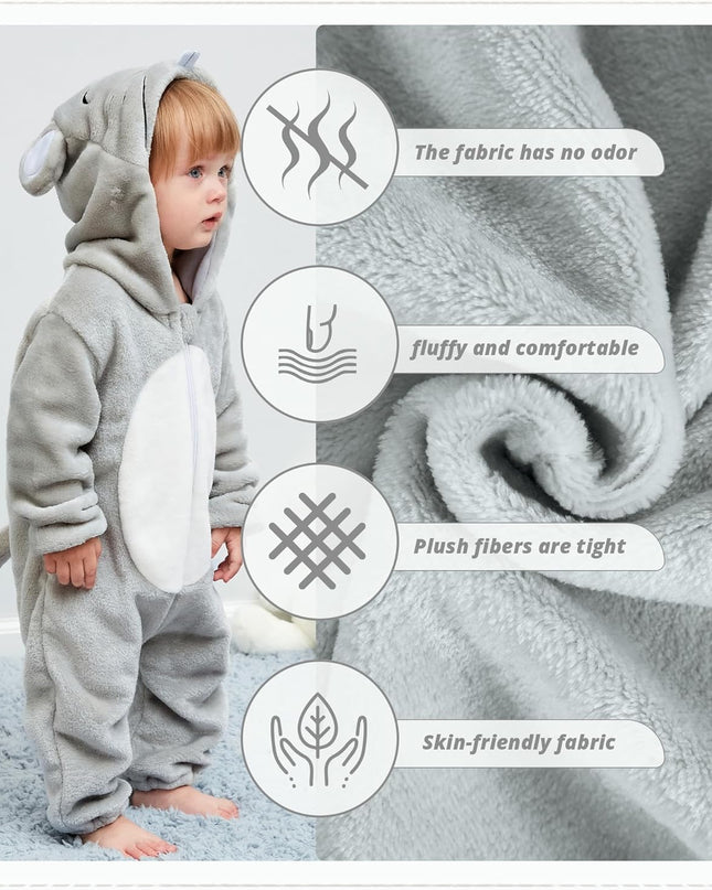 Unisex Baby Animal Costume Winter Autumn Flannel Hooded Romper Cosplay Jumpsuit