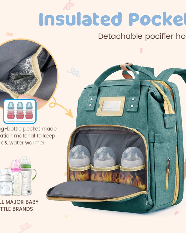 Multifunctional Diaper Bag Backpack with Changing Station & Insulated Pockets, Green