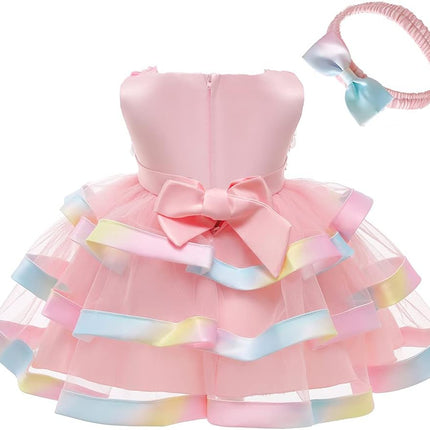 6M-6T Toddler Baby Girls Colorful Floral Tutu Gown Dress Party Evening Wedding Christmas Dance Dresses with Headwear