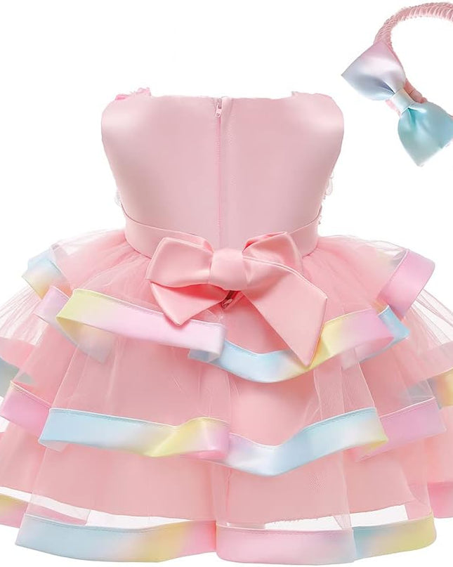 6M-6T Toddler Baby Girls Colorful Floral Tutu Gown Dress Party Evening Wedding Christmas Dance Dresses with Headwear