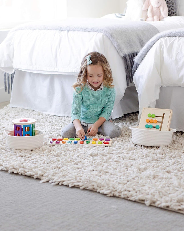 5-Piece round Small Woven Baskets Set– Cotton Rope Baskets for Organizing! Montessori Toys, Fruits Remotes Key Tray Bowl for Entryway Desk, Shallow Catchall Home Décor, Cat Dog Bin Gift