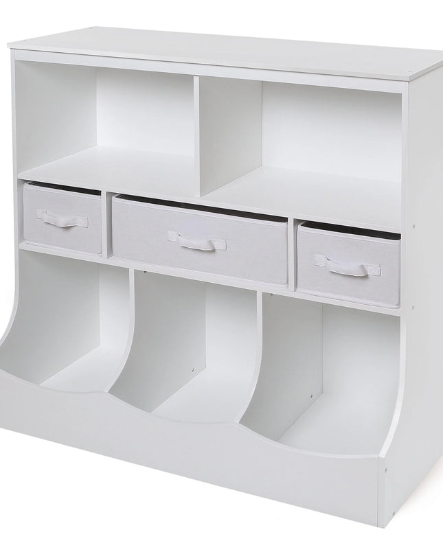 Children'S Wooden Combo Bin with Three Baskets 55 Gal Toy Storage Cube, White