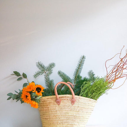 French Market Basket Bag, Extra Large (19X12) Handmade Moroccan Seagrass Basket Straw Bags for Summer, Market, Beach, Laundry, & Picnic Wicker Basket