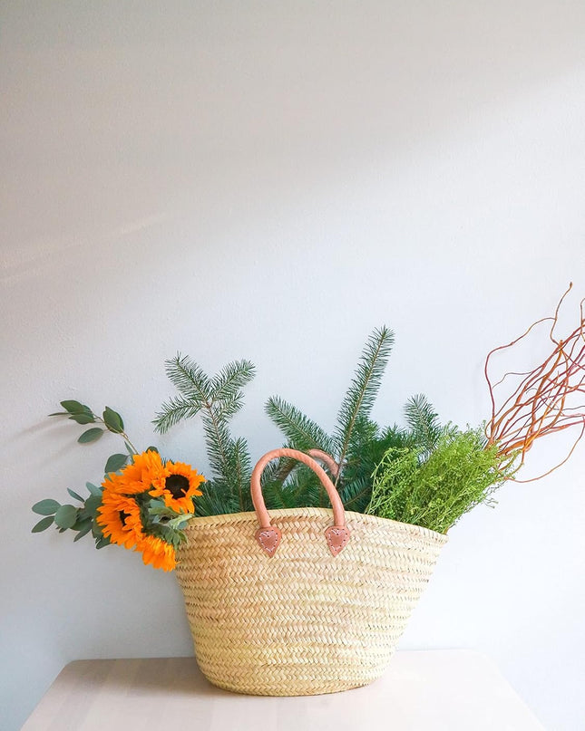 French Market Basket Bag, Extra Large (19X12) Handmade Moroccan Seagrass Basket Straw Bags for Summer, Market, Beach, Laundry, & Picnic Wicker Basket