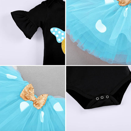 Baby Girl First Birthday Outfit Ruffle ONE Party Romper Polka Dots Tutu Skirt Headband Cake Smash Clothes Set