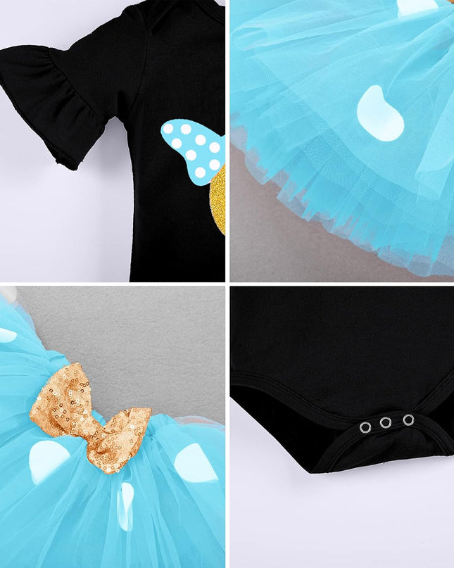 Baby Girl First Birthday Outfit Ruffle ONE Party Romper Polka Dots Tutu Skirt Headband Cake Smash Clothes Set