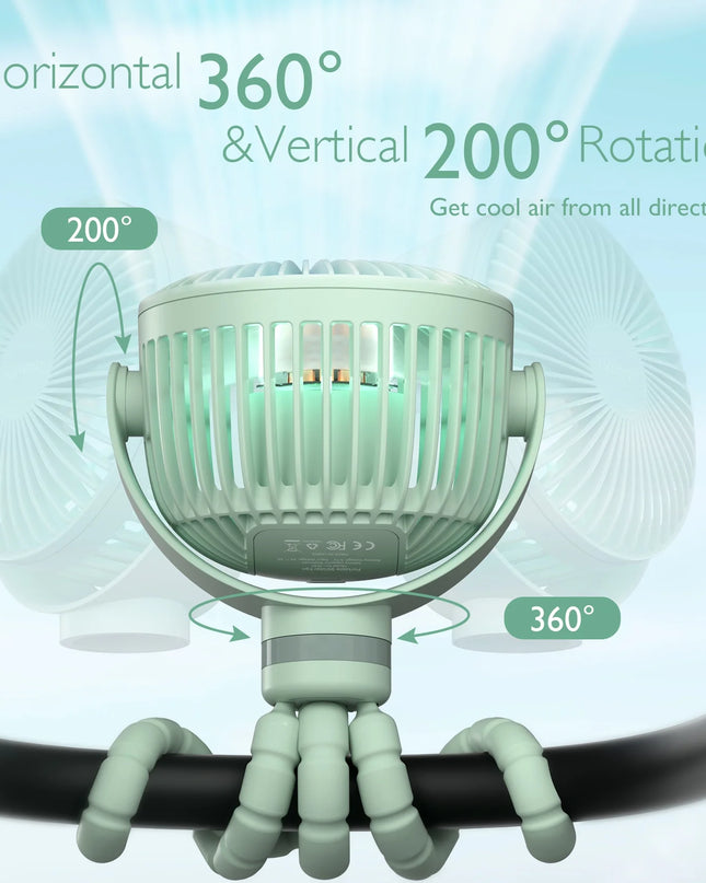 Portable Stroller Fan, USB Rechargeable and Handheld Cooling Fan for Travel, Car Seat, Bedroom