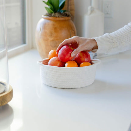 5-Piece round Small Woven Baskets Set– Cotton Rope Baskets for Organizing! Montessori Toys, Fruits Remotes Key Tray Bowl for Entryway Desk, Shallow Catchall Home Décor, Cat Dog Bin Gift