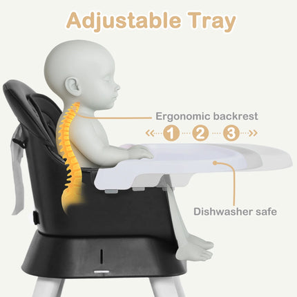 8 in 1 Baby High Chair, Toddler Dining Booster Seat for Eating, Black