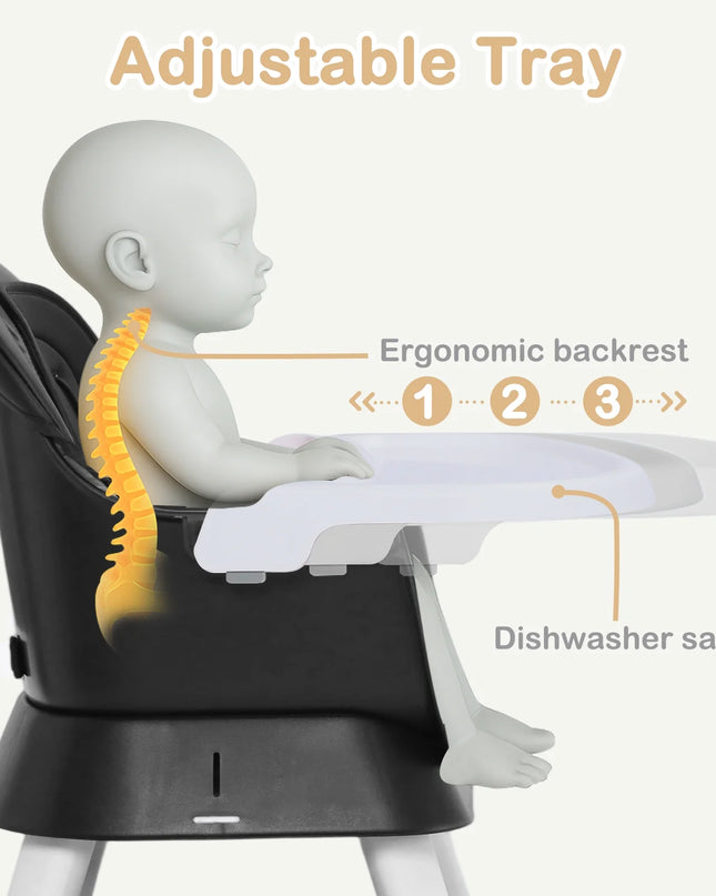 8 in 1 Baby High Chair, Toddler Dining Booster Seat for Eating, Black