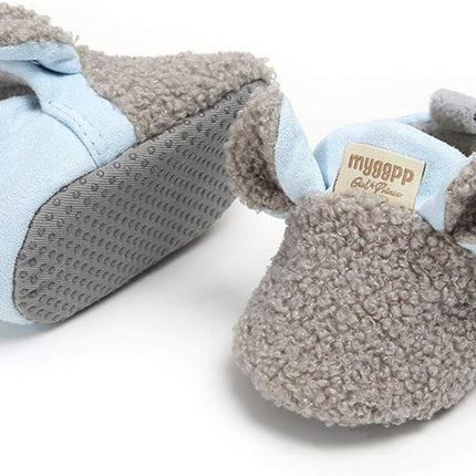 Newborn Baby Cozy Fleece Booties with Grippers Winter Slippers Socks Soft Sole Stay on Infant First Walker Crib Shoes