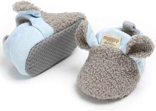 Newborn Baby Cozy Fleece Booties with Grippers Winter Slippers Socks Soft Sole Stay on Infant First Walker Crib Shoes