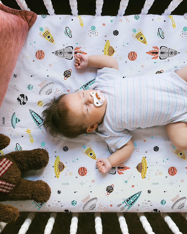 Astronaut Space Galaxy Baby Crib Sheet Outerspace Adventures 100% Soft Breathable Microfiber Baby Sheet Fits Standard Size Crib Mattress 28In X 52In Nursery Sheet -By