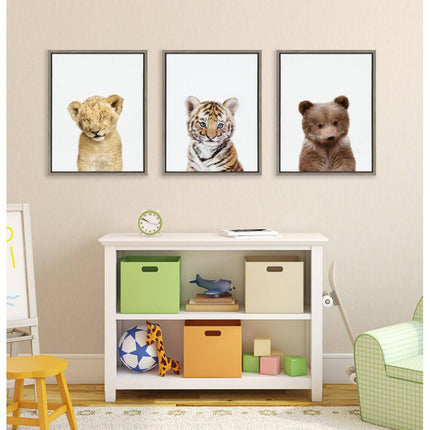 Sylvie "Sleepy Animal" by Amy Peterson Framed Canvas Wall Art Set 18 In. X 24 In.