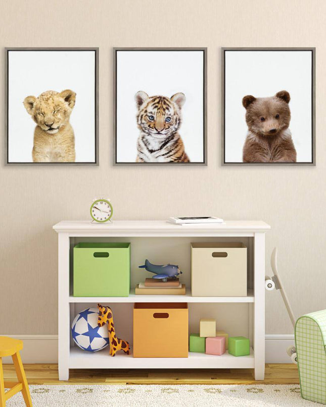 Sylvie "Sleepy Animal" by Amy Peterson Framed Canvas Wall Art Set 18 In. X 24 In.