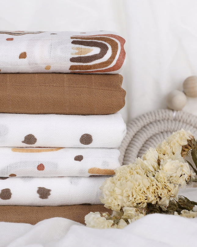 Muslin Swaddle Blankets 6-Pack, Swaddle Wrap Neutral Receiving Breathable Cotton Blankets for Newborn Infant Girls and Boys, 27 X 27", Rainbow