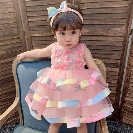 6M-6T Toddler Baby Girls Colorful Floral Tutu Gown Dress Party Evening Wedding Christmas Dance Dresses with Headwear