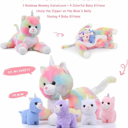 24" Cat Stuffed Animal Mommy Cat and 4 Baby Kitty Plush Toys