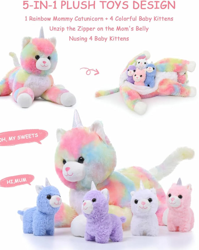 24" Cat Stuffed Animal Mommy Cat and 4 Baby Kitty Plush Toys