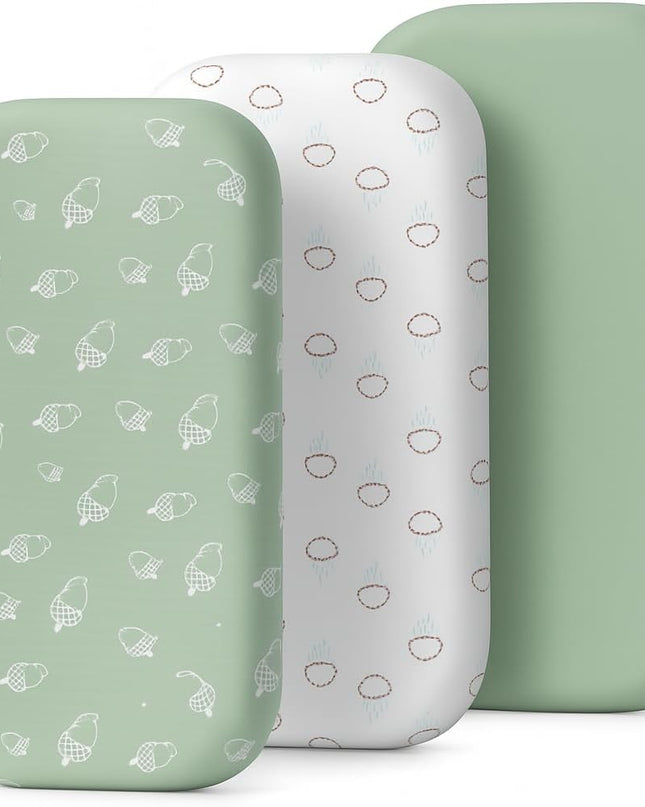 3-Pack Organic Jersey Cotton Bassinet Fitted Sheets – Fits 32 X 16 X 4 Inch Pads – Compatible with Halo, Snoo, Graco, Dream on Me, Delta – for Oval, Hourglass, and Rectangular Bassinet Mattresses