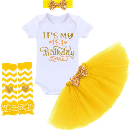 Baby Girls Half 1St 2Nd Birthday Outfits Cake Smash Dress Romper+Tulle Tutu Skirt+Sequin Bow Headband+Leg Warmer Set