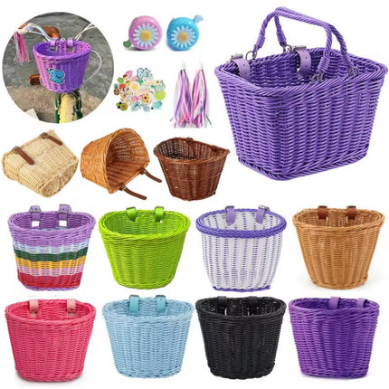 Vintage Rattan Bicycle Baskets Wood Bicycle Balance Baskets Bike Scooter Panniers Kids Bike Cart Plastic Handbag