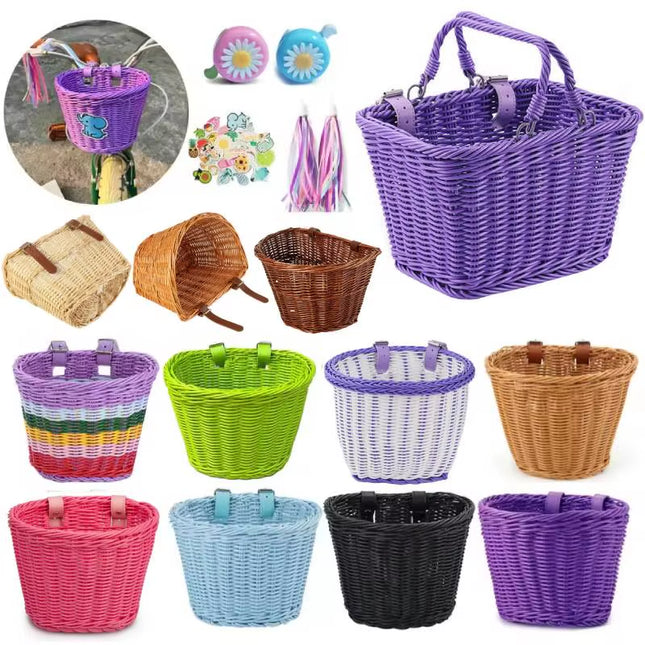 Vintage Rattan Bicycle Baskets Wood Bicycle Balance Baskets Bike Scooter Panniers Kids Bike Cart Plastic Handbag