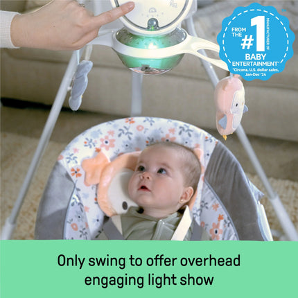 Inlighten Baby Swing, 5-Speed, Swivel Infant Seat, Nature Sounds, Lights - Pink, Nally