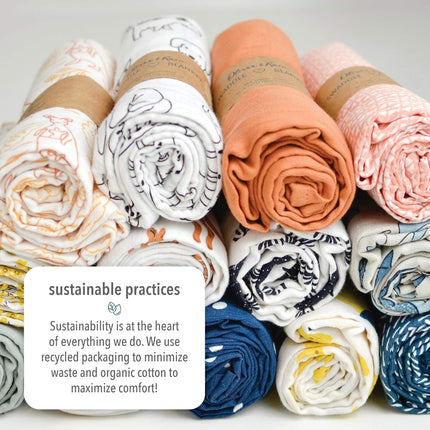 Organic Muslin Baby Boy Swaddle Blankets 2 Pack Receiving Blanket Sunset Print, White