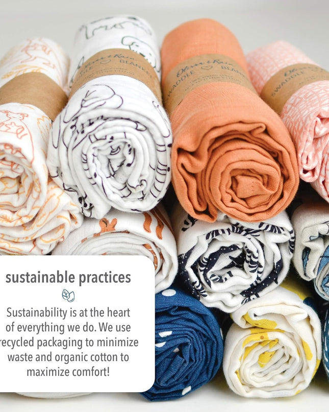 Organic Muslin Baby Boy Swaddle Blankets 2 Pack Receiving Blanket Sunset Print, White