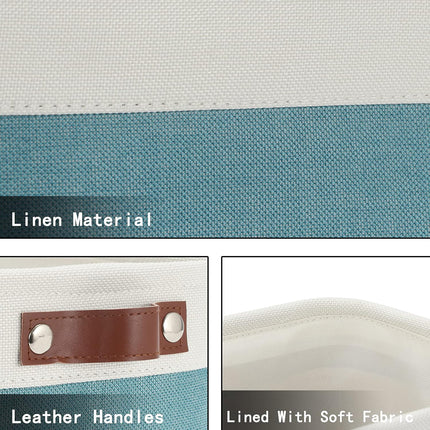 Storage Baskets Bins Set, (6 Pack) Small Fabric Baskets for Shelves, Baskets for Gifts Empty with Handles for Organizing Shelf Nursery Home Closet Clothes Room(White Teal, 11.8" X 7.8" X 5.1")