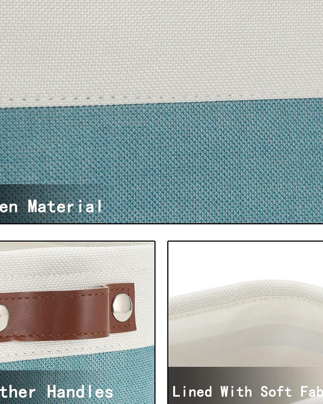 Storage Baskets Bins Set, (6 Pack) Small Fabric Baskets for Shelves, Baskets for Gifts Empty with Handles for Organizing Shelf Nursery Home Closet Clothes Room(White Teal, 11.8" X 7.8" X 5.1")