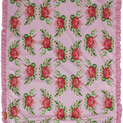 Baby Blanket - Double Layer Blankets - Newborn Blanket for Girls - Nursery Cover for Infant Crib - Faux Quilt Soft Toddler - Horse with Roses Pink Print - 40X30