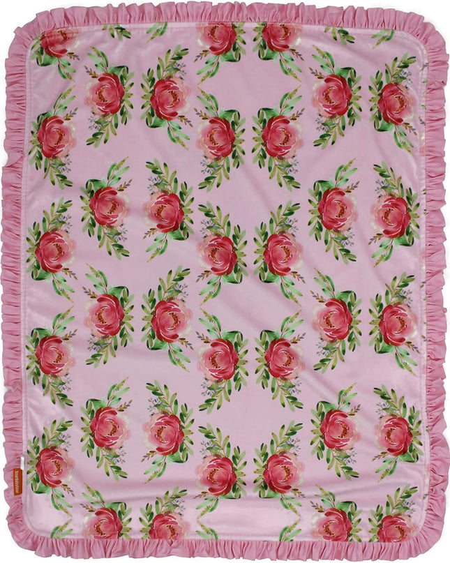 Baby Blanket - Double Layer Blankets - Newborn Blanket for Girls - Nursery Cover for Infant Crib - Faux Quilt Soft Toddler - Horse with Roses Pink Print - 40X30