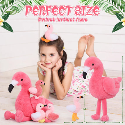 18'' Plush Flamingo Stuffed Animal Mommy Stuffed Flamingo with 4 Babies