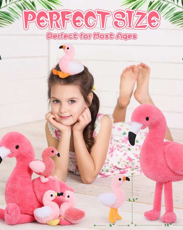 18'' Plush Flamingo Stuffed Animal Mommy Stuffed Flamingo with 4 Babies