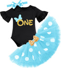 Baby Girl First Birthday Outfit Ruffle ONE Party Romper Polka Dots Tutu Skirt Headband Cake Smash Clothes Set