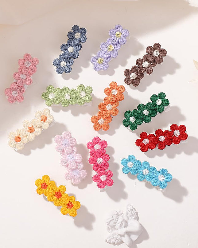 Baby Hair Clips -12Pcs Tiny Hair Barrettes for Baby Girls Fully Lined Wrapped by Soft Fabric Cloth Flower Hair Clips for Toddlers Girls Infants Kids